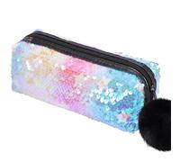 PHOGARY Estuche de Lápices Preppy con Lentejuelas para Niñas, Bolsa de Cremallera Peluda con Tirador Holográfico, Estuche de Bolígrafo Brillante para Artículos Escolares (Arcoíris)