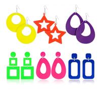 PHOGARY Neon Ohrringe - 6 Paare Acryl Doppel Bunte Hängend für Damen, 70er 80er Neon Schmuck Party Kostümzubehör für Kinder Mädchen BFF Geschenke