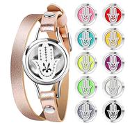 PHOGARY Pulsera de Aromaterapia para Mujeres Sin Ansiedad - Pulsera de Cuero Genuino, Regalo de Joyería para Madre Novia Hermana Maestra, Mano de Hamsa