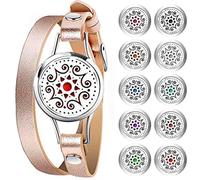 PHOGARY Pulsera de Aromaterapia para Mujeres Sin Ansiedad - Pulsera de Cuero Genuino, Regalo de Joyería para Madre Novia Hermana Maestra, Mandala-A