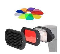 PHOLSY Universal Rejilla de Panal Cámara Flash Geles Filtro de Iluminación KIT con Corrección de Color para Canon Nikon Sony Godox Yongnuo Cámara Flash