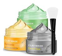 Phomanttonary 3 Piezas Mascarilla Arcilla Té Verde, Mascarillas Faciales de Cúrcuma, Mascarilla de barro del Mar Muerto para Reducir Manchas, Hidratante, Exfoliante, Eliminar Puntos Negros, 300g