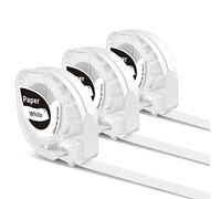 Phomemo 3X Compatible 12mm x 4m Cinta de Etiquetas de Papel Negro sobre Blanco como Repuesto para la Impresora de Etiquetas P12/LT12 y Dymo LetraTag LT100H LT100T QX50 XR XM 2000 Plus
