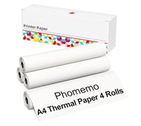 Phomemo 4 rollos de papel para impresora térmica - Papel tamaño carta A4 210 mm x 6,5 m (8,27 x 256 pulgadas), compatible con Phomemo M08/P831/M832/M833/M834 Impresora portátil A4, para viajes, hogar