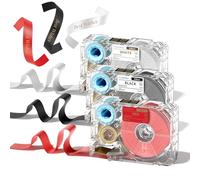 Phomemo A30 P15 Cinta de Transferencia Térmica Exclusiva, Cinta de Seda para Envoltura de Regalos, Ramos de Boda, DIY, Decoración de Fiestas, 12mm*5m, 3 Rollos, Negro Blanco Rojo, Letras Doradas