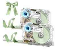 Phomemo A30 P15 Cinta de Transferencia Térmica Exclusiva, Cinta de Seda para Envoltura de Regalos, Ramos de Boda, DIY, Decoración de Fiestas, 12mm*5m, 2 Rollos, Fondo Verde Claro, Letras Doradas