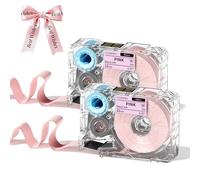 Phomemo A30 P15 Exclusive Embellish Black Print on Pink Satin Ribbon, Fabric Ribbons for Gift Wrapping, Wedding Bouquets, DIY Crafts, Valentine's Day, Party Decor, 12 mm x 5 m, 2 Packs