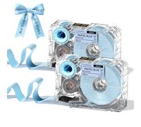 Phomemo A30 P15 Exclusive Embellish Black Text Print on Light Blue Satin Ribbon, Fabric Ribbons for Gift Wrapping, Wedding Bouquets, DIY Crafts, Valentine's Day, Party Decor, 12 mm x 5 m, 2 Packs