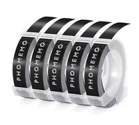 Phomemo Cinta de Etiquetas 3D Auto-Adhesive Compatible con Dymo Label Tape 9mm para Omega Junior Embossing Label Impresora(Blanco sobre Negro, 5 Paquete)