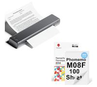 Phomemo Impresora Portátil A4 M08F Gris con 100 Hojas De Papel Térmico A4 Doble Cara, Impresora Móvil Bluetooth Sin Cables para Viajes, Coche, Oficina & Hogar, Impresión Sin Tinta