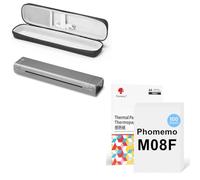 Phomemo Impresora Portátil A4 M08F Gris con Funda Protectora & 100 Hojas De Papel Térmico A4, Impresora Móvil Bluetooth Sin Cables para Viajes, Coche, Oficina & Hogar