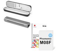 Phomemo Impresora Portátil A4 M08F Gris con Funda Protectora & 200 Hojas De Papel Térmico A4, Impresora Móvil Bluetooth Sin Cables para Viajes, Coche, Oficina & Hogar