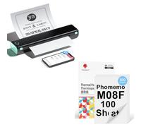Phomemo Impresora Portátil A4 M08F Negro Verde con 100 Hojas De Papel Térmico A4 Doble Cara, Impresora Móvil Bluetooth Sin Cables para Viajes, Coche, Oficina & Hogar, Impresión Sin Tinta