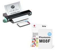 Phomemo Impresora Portátil A4 M08F Negro Verde con 100 Hojas De Papel Térmico A4, Impresora Móvil Bluetooth Sin Cables para Viajes, Coche, Oficina & Hogar