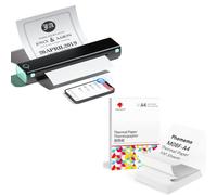 Phomemo Impresora Portátil A4 M08F Negro Verde con 100 Hojas De Papel Térmico A4 Plegado, Impresora Móvil Bluetooth Sin Cables para Viajes, Coche, Oficina Y Hogar