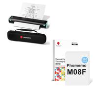 Phomemo Impresora Portátil A4 M08F Negro Verde con Funda Protectora & 200 Hojas De Papel Térmico A4, Impresora Móvil Bluetooth Sin Cables para Viajes, Coche, Oficina & Hogar