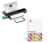Phomemo Impresora Portátil M08F Negro Verde con 200 Hojas De Papel Térmico A4 De Secado Rápido, Impresora Móvil Bluetooth Sin Cables para Viajes, Coche, Oficina & Hogar, Impresión Sin Tinta