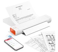 Phomemo M08F Impresora Térmica Portátil, Impresora Térmica Compatible con Smartphone vía Bluetooth, PC vía Cable USB, Impresora de Viaje Soporta Papel Térmico A4, Blanco Naranja