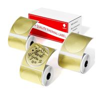 Phomemo M110/M120/M200/M220/M221 Etiquetas térmicas redondas, 50 mm x 50 mm, etiquetas circulares, brillo dorado, 3 rollos (420 etiquetas)