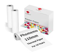 Phomemo Papel de impresora térmica de 110 mm, 3 rollos, compatible con impresora de etiquetas portátil M832, M834, M835, M04S, M04AS, rollos de papel térmico blanco para fotos, notas de estudio, lista