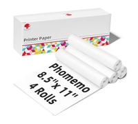 Phomemo Papel de impresora térmica M832 de 8.5 x 11 pulgadas, 4 rollos de papel térmico de carta estadounidense de secado rápido, impresión térmica avanzada, rollo de papel térmico compatible con