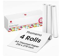 Phomemo Papel Térmico A4 para Impresora Portátil Bluetooth M832/M831/M833/M834/M835 - 210 mm x 6,5 m - 4 Rollos - Sin Tinta