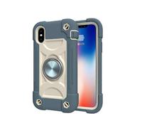 Phone Case for iPhone Xr/6.1 Mobile Phone Shell, Contrast Color Rotating Bracket Shell, Double Ring All-inclusive Protective Cover (smoggy Blue)