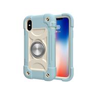 Phone Case for iPhone Xr/6.1 Mobile Phone Shell, Contrast Color Rotating Bracket Shell, Double Ring All-inclusive Protective Cover (ice Crystal Blue)
