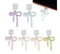 Phone Dust Plug Set, 6 Pieces Zinc Alloy Charging Port Protectors, Less Plugs Covers with Bow for Mobile Phones, Cute and Functional Tiny Decor, Women Men, Multicolor