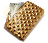 PhoneMate Princesa - Cartera con cremallera de piel acolchada, con correa de muñeca negra para teléfono móvil y tarjetas de crédito. Funda auténtica con relieve para Samsung Guru1410, funda o cartera