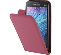PhoneNatic Cubierta de Cuero Artificial Compatible con Samsung Galaxy J1 (2015 - J100) - Flip-Case Rosa Caldo - Cover Cubierta + Protector de Pantalla
