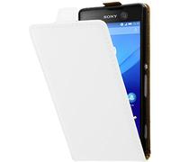 PhoneNatic Cubierta de Cuero Artificial Compatible con Sony Xperia M5 - Flip-Case Blanco - Cover Cubierta + Protector de Pantalla