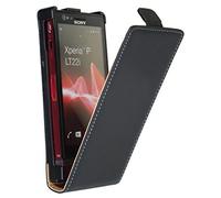 PhoneNatic Cubierta de Cuero Artificial Compatible con Sony Xperia P - Flip-Case Negro - Cover Cubierta + Protector de Pantalla