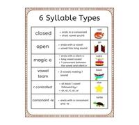 Phonics Posters: The 6 Types of Syllables Essential Anchor Charts for Teaching Syllabication, Foundational Reading Skills & Homeschool Learning(Unframed,16x24inch(40x60cm))