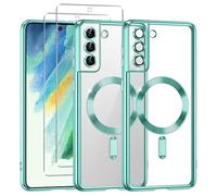 Phoona Transparent Magnética Funda Galvanizada para Samsung Galaxy S21 FE 5G 6,4 Pulgadas, con 2 x Protector Pantalla, Compatible con MagSafe Carga Inalámbrica, Suave de TPU Anti-Choques Caso, Verde