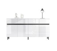 phosir Aparador blanco brillante, 160 x 40 x 68 cm, buffet moderno con 4 cajones y 2 puertas, estantes ajustables en altura, para salón, comedor, pasillo como mueble de TV y armario de almacenamiento