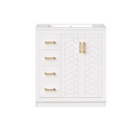 phosir Armario para debajo del lavabo con lavabo de cerámica, estante lateral, 3 cajones, cajón profundo, cierre suave, color blanco, 77 x 47 x 85 cm
