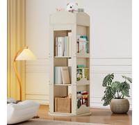 phosir Estantería giratoria 360° - Vitrina de 4 niveles y armario de almacenamiento, estantería de pie con función giratoria, vitrina coleccionable para niños y adultos, madera natural, 142 x 63 x 63