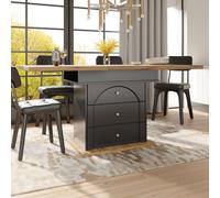 phosir Mesa de comedor extensible de 110 a 140 cm, ahorra espacio, para 4 - 6 personas, con espacio de almacenamiento, telescópica con puerta plegable y cierre suave, color negro
