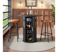 phosir Mesa de comedor redonda con espacio de almacenamiento, 60 x 60 x 91,6 cm, mesa de cocina con armario y 4 niveles, aspecto de madera clara, con puerta corredera y carga de 75 kg, para espacios