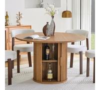 phosir Mesa de comedor redonda de 120 cm, mesa de cocina redonda para 4-6 personas, con doble espacio de almacenamiento y puerta corredera, estilo rústico, color nogal macizo