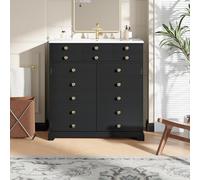 phosir Mueble bajo lavabo 91 x 47 x 87 cm negro con lavabo de cerámica, cajones de cierre suave, armario de baño moderno