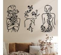 Photect 3 Piezas de Arte de Metal Minimalista Abstracto - Mujer Arte Moderno de Pared - Dibujo Decoración Femenina de Una Sola Línea para Colgar en Dormitorio, Cocina