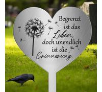 Photect Estaca para Tumba de Corazón de Metal con Texto Begrenzt ist das Leben, doch unendlich ist die Erinnerung Decoración de Tumba de Corazón Resistente a Intemperie y a Heladas