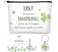 Photect Llavero con Amuleto de la Suerte Ángel de Guarda Trébol de Cuatro Hojas Neceser Tarjeta de Felicitación Inspiradora Regalo de Despedida para Colega(Arbeit ist wie Ein Banküberfall)