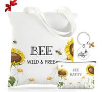 Photect Set de Regalo para Mujer con Tema de Abejas - 3 Piezas con Bolsa Tote, Neceser de Maquillaje y Llavero Regalo para Cumpleaños, Navidad, Día de la Madre