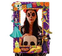 Photo Booth Frame, Day of The Dead Photo Background with Colorful Design, Mexican Festival Photography Decor, for School Dances Holiday Family Gathering Stage Performance Kids Carnival