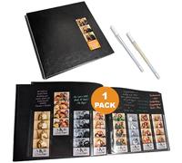Photo Booth Nook Álbum de fotomatón (1 unidad), cubierta negra, 40 páginas negras, 160 ranuras para tiras de fotos de 2 x 6, ranura para fotos de 2 x 6, bolígrafos de gel plateados y dorados