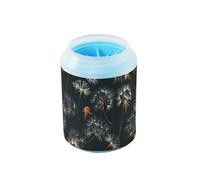 Photo Dandelion White Black - Lavadora portátil para pies de perro con cepillo de masaje suave, cepillo de baño para perros y gatos