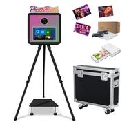 PhotoBooth - Luz RGB con pantalla táctil de 15.6 pulgadas, máquina de fotomatón digital portátil, mini PC integrada para bodas, fiestas, eventos, alquiler (negro, máquina + impresora)
